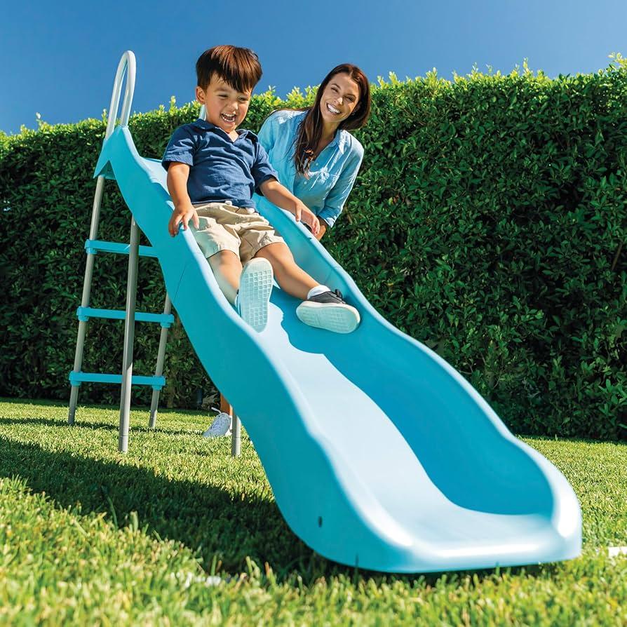 Children's Garden Slide, Steel and Plastic, Light Blue, 251 x 84 x 147 cm44107